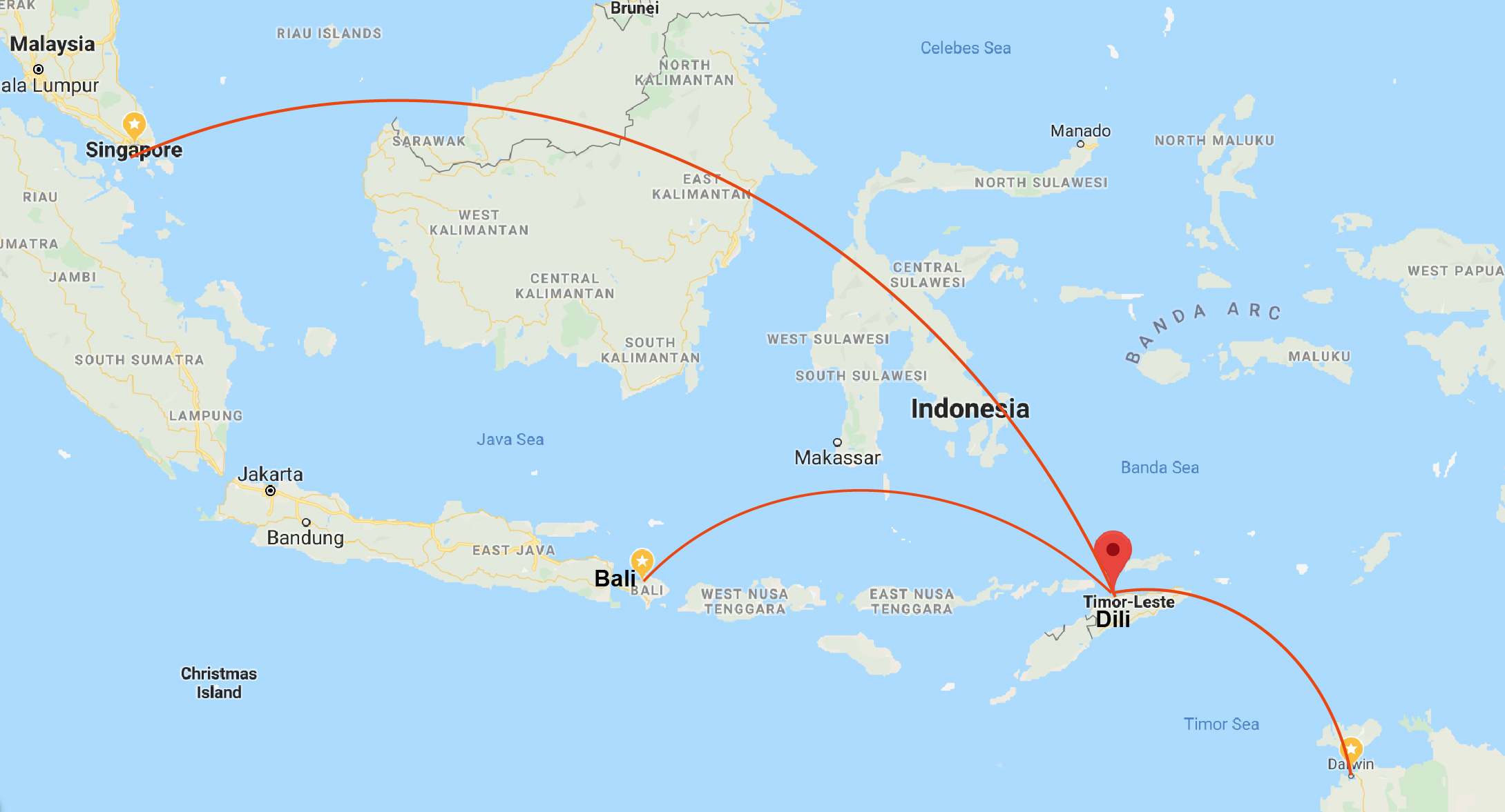 East Timor Flight Map